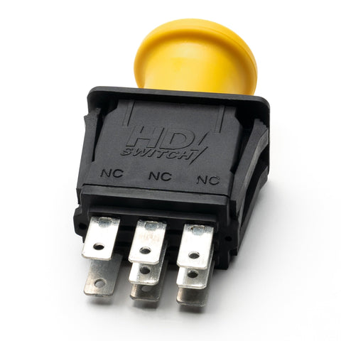 HD Switch 20A PTO switch on mower dashboard during installation, enabling simple upgrade.