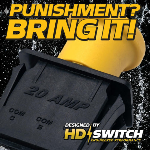 HD Switch 20A PTO switch yellow label diagram aiding quick identification.