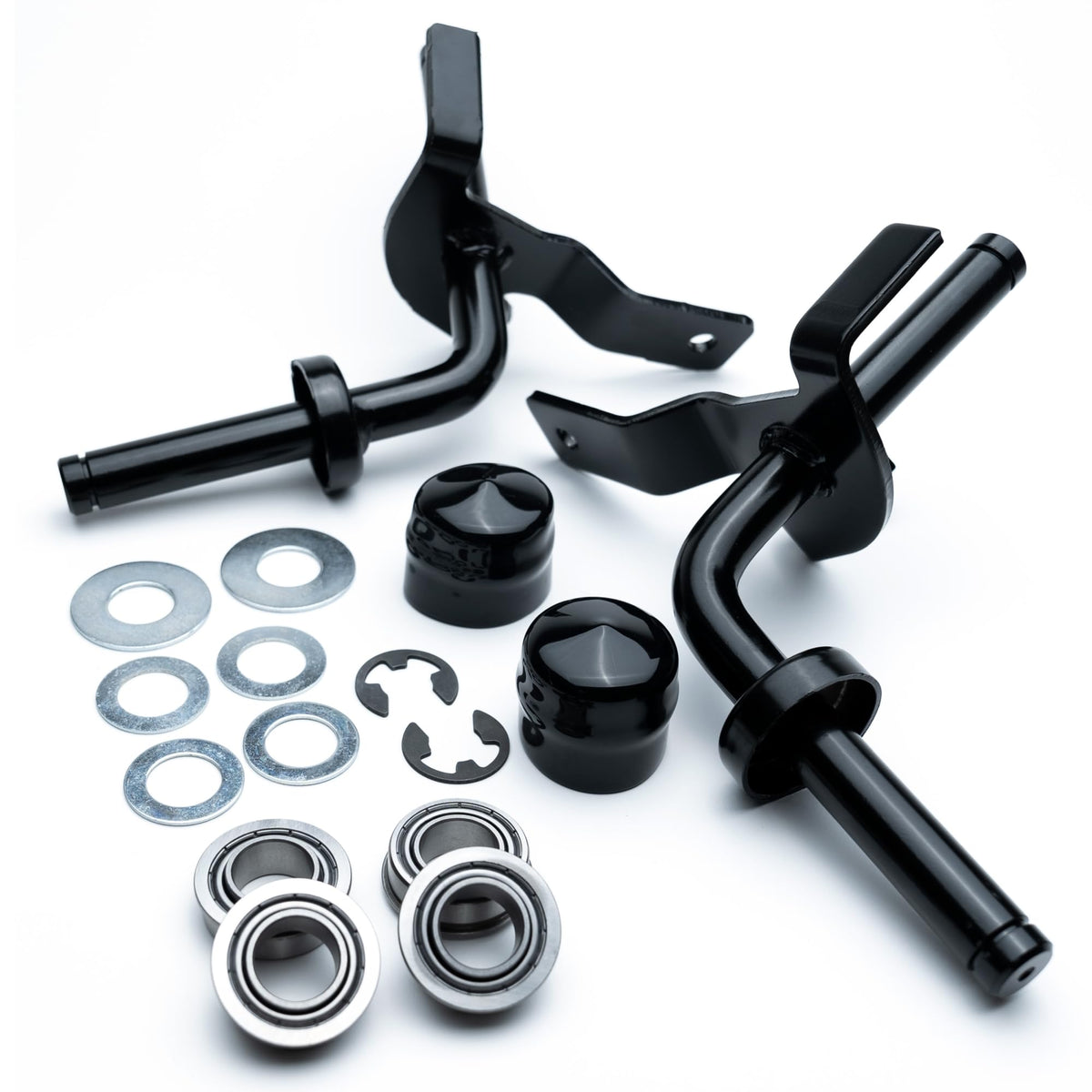 HD Switch front-wheel bushing to bearing kit improves steering durability.