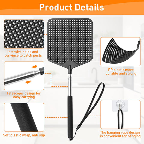 HDajy telescopic fly swatter with extendable pole reaches high corners.