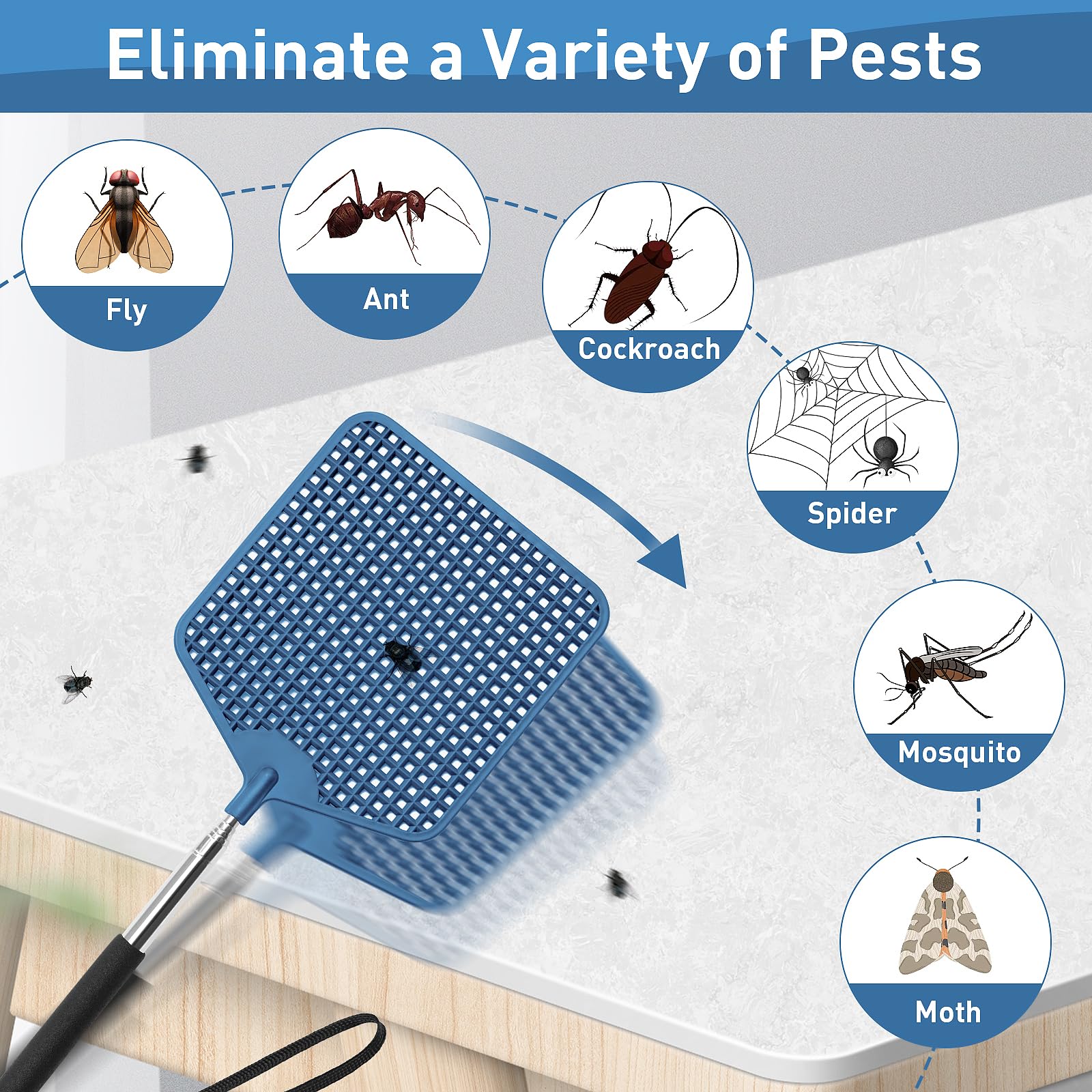 HDAJY lightweight portable fly swatter for indoor and outdoor use.