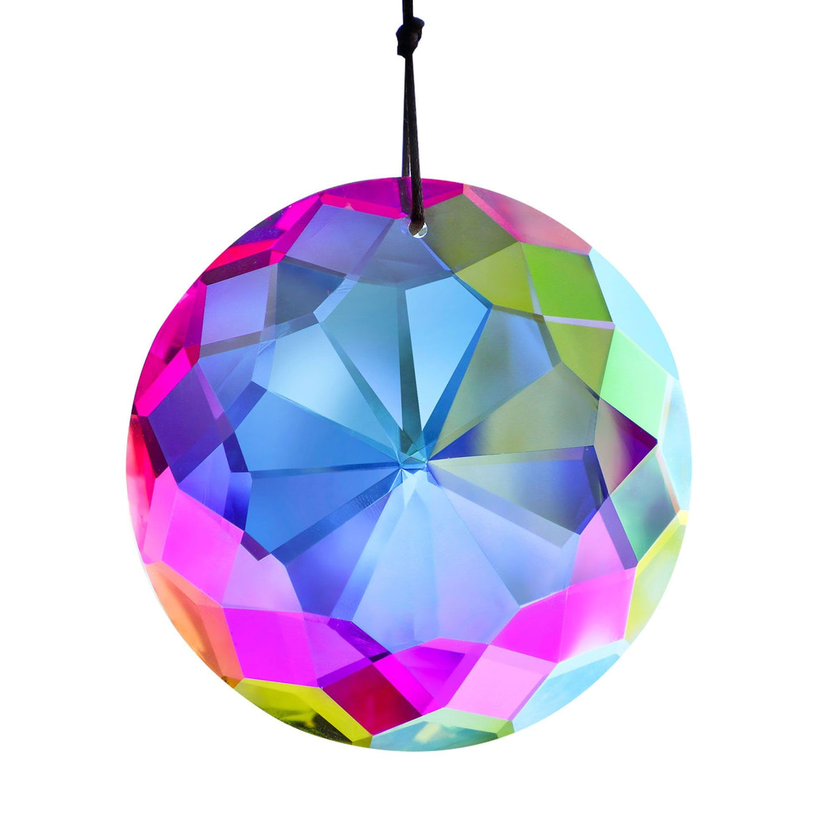 HDCRYSTALGIFTS 3 inch crystal prism suncatcher hanging in a sunny window creates vivid rainbows
