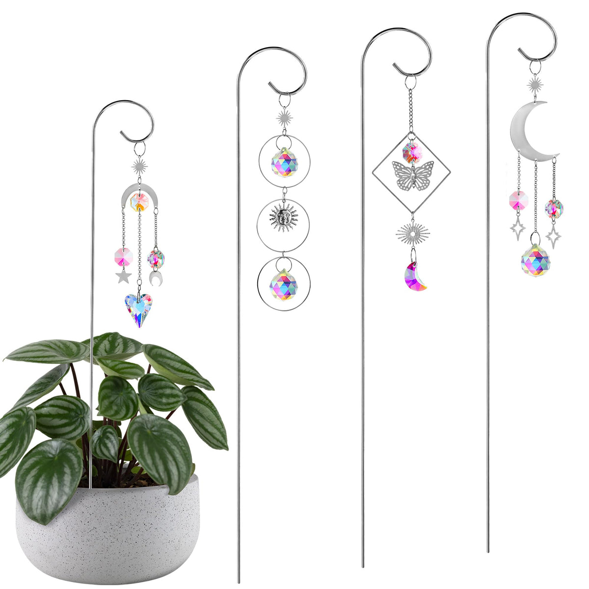 HDCRYSTALGIFTS 4-pack crystal sun catchers arranged together for cohesive garden decor.