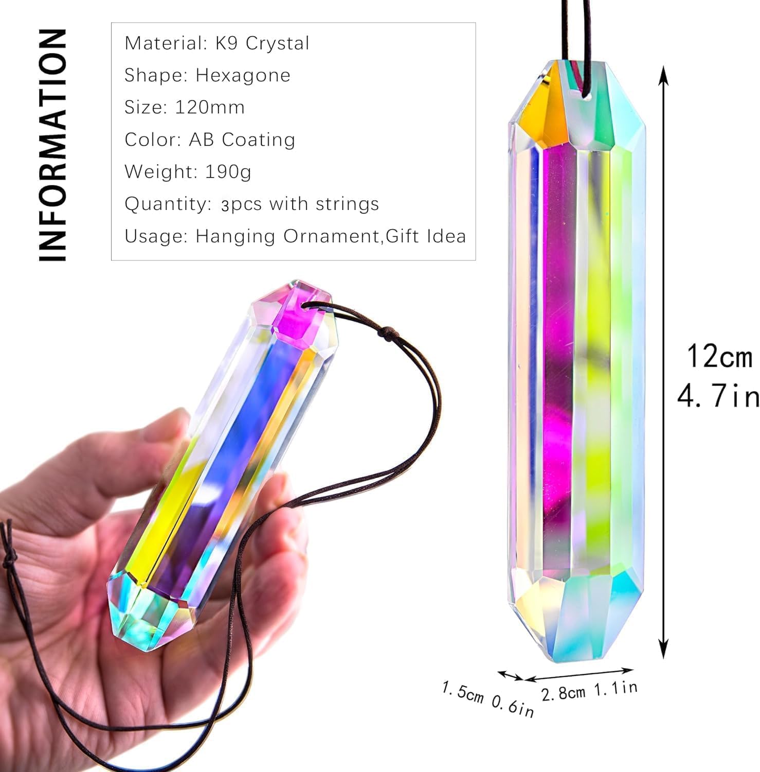 HDCRYSTALGIFTS AB-colored hexagon sun catcher adds vivid color reflections.