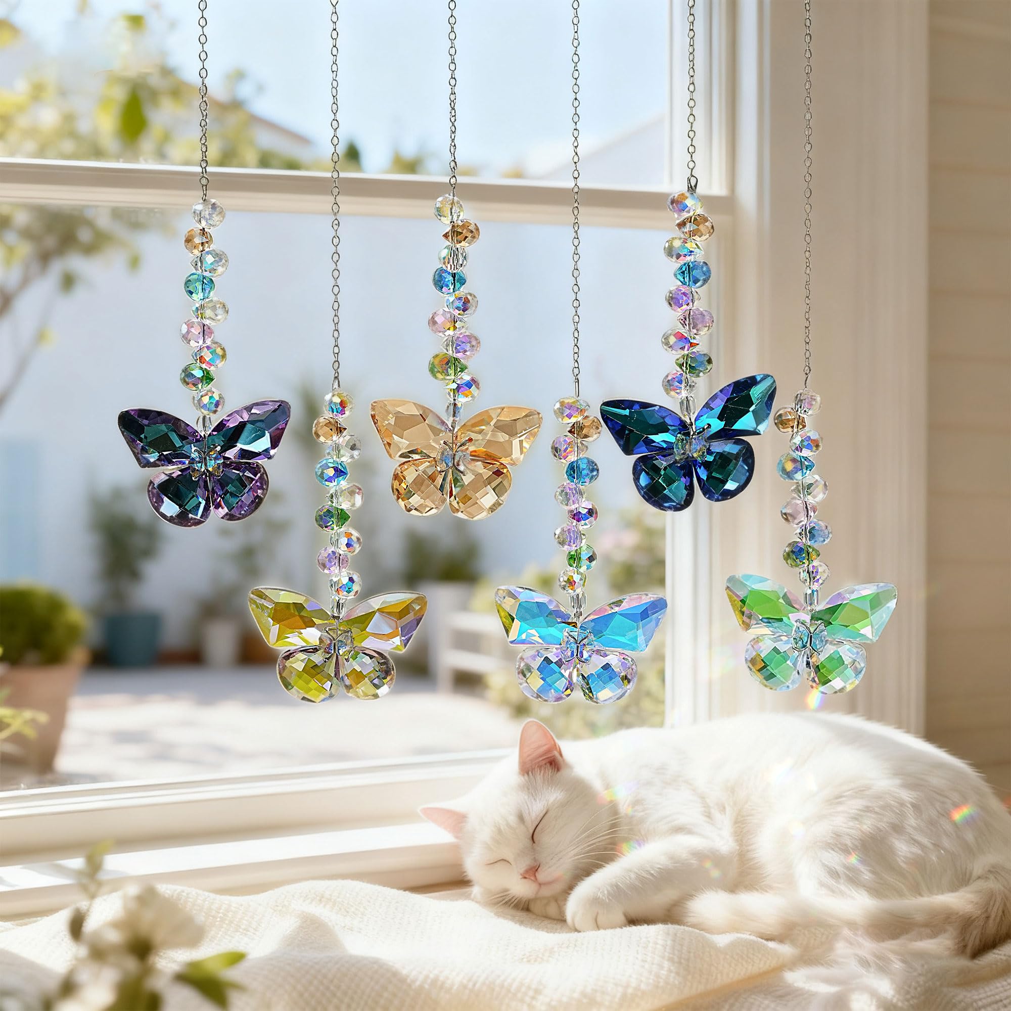HDCRYSTALGIFTS crystal butterfly suncatcher rainbow shines colors across walls and gardens