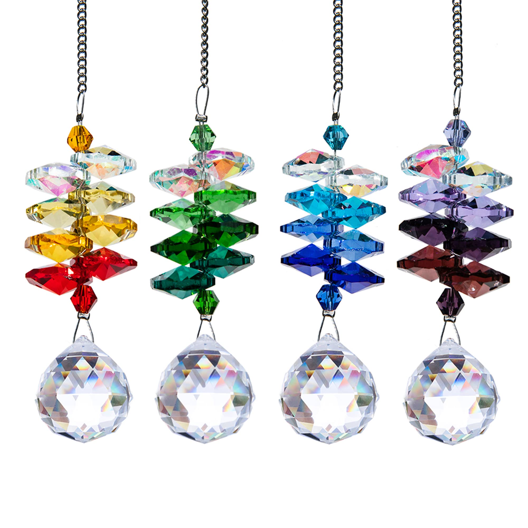 HDCRYSTALGIFTS four piece crystal hanging pendants create sunlit rainbows in windows