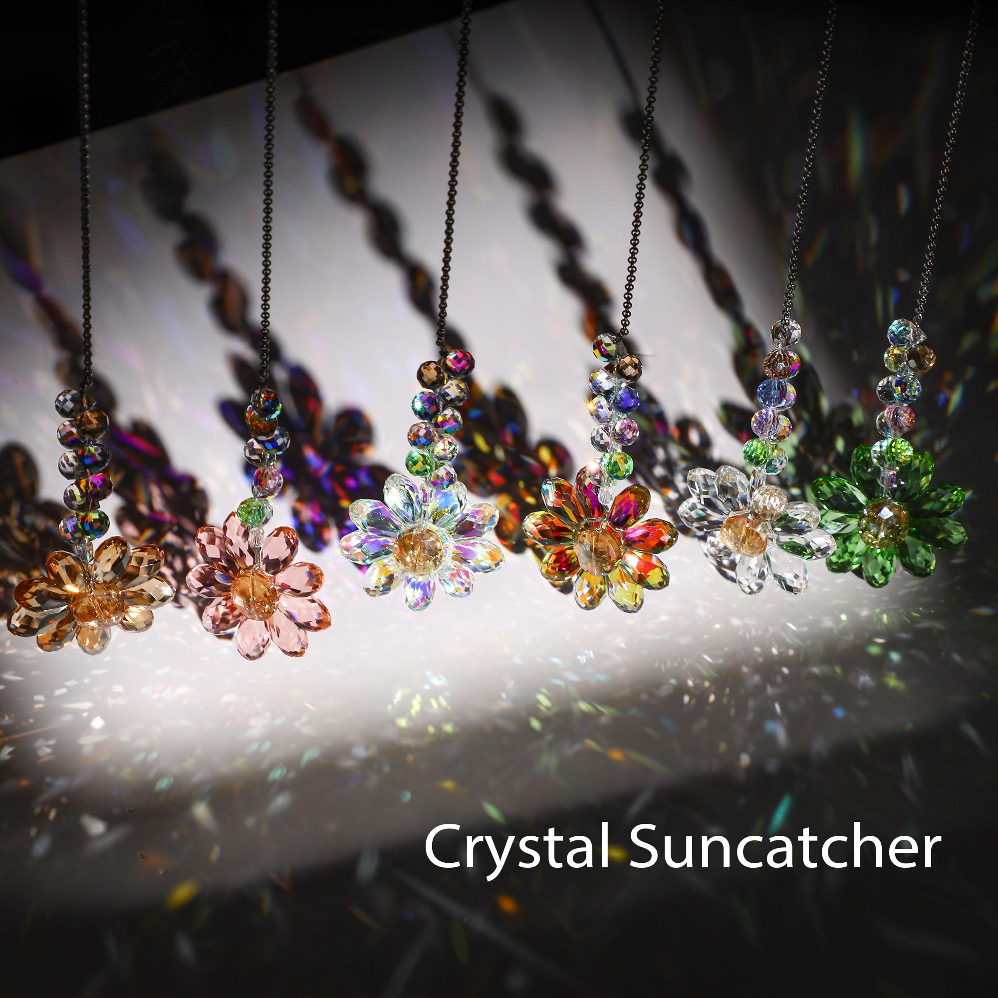 HDCRYSTALGIFTS yellow, pink, and blue petals sparkle on a decorative wall display.