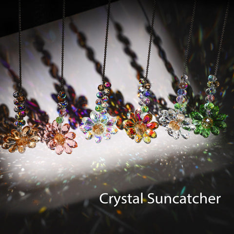 HDCRYSTALGIFTS yellow, pink, and blue petals sparkle on a decorative wall display.
