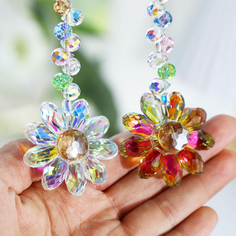 HDCRYSTALGIFTS sunflower suncatcher adds shimmer and color to interior spaces when sun hits.