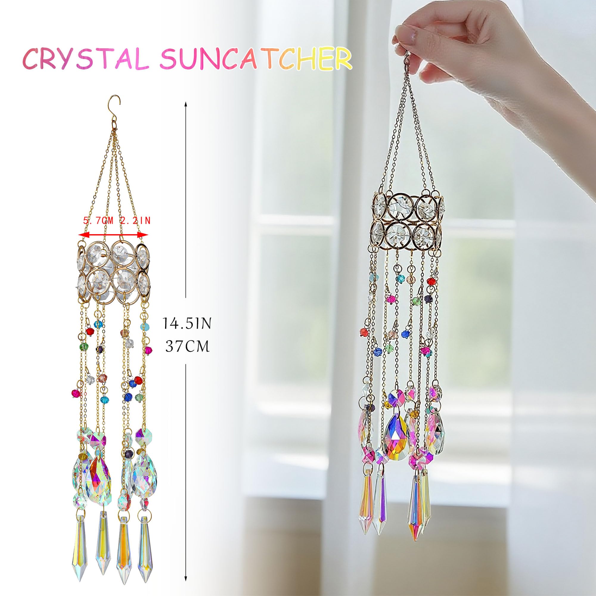 HDCRYSTALGIFTS gold-plated crystal suncatcher hung in window adds warm color