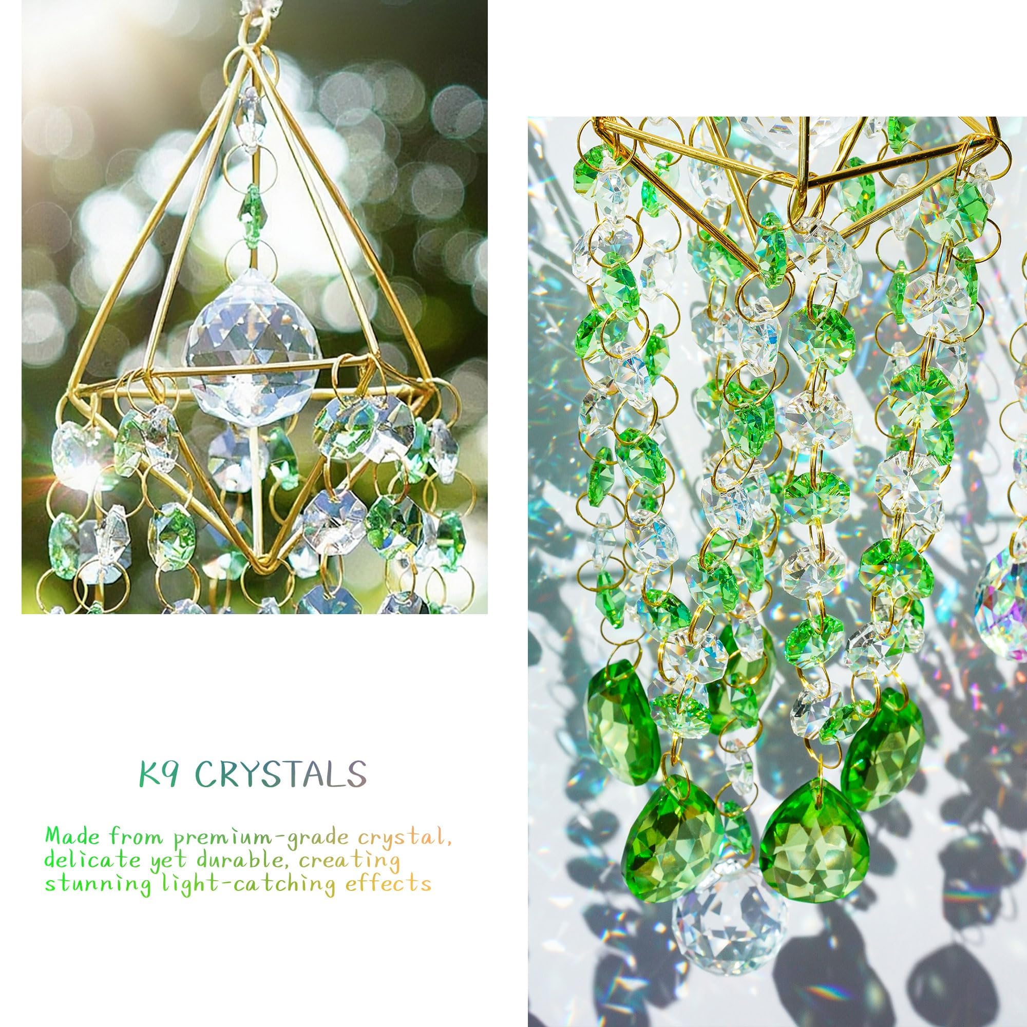 HDCRYSTALGIFTS green octagonal beads refract light into vibrant colors