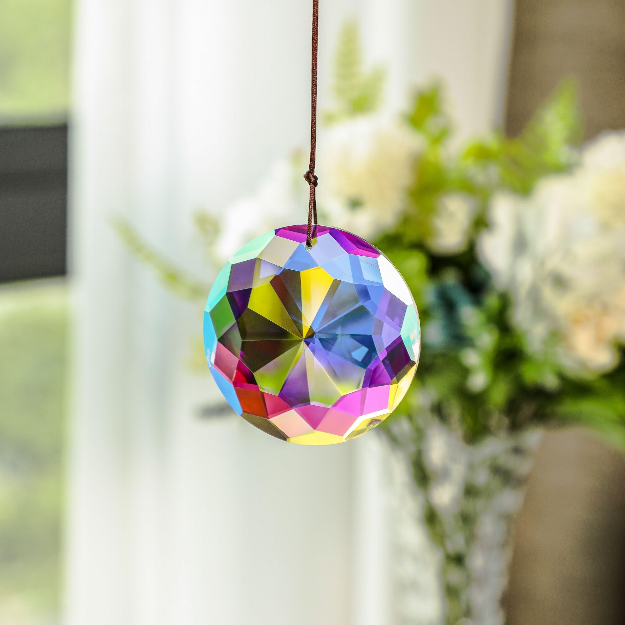 HDCRYSTALGIFTS k9 crystal suncatcher showcases clear facets in sunlit spaces