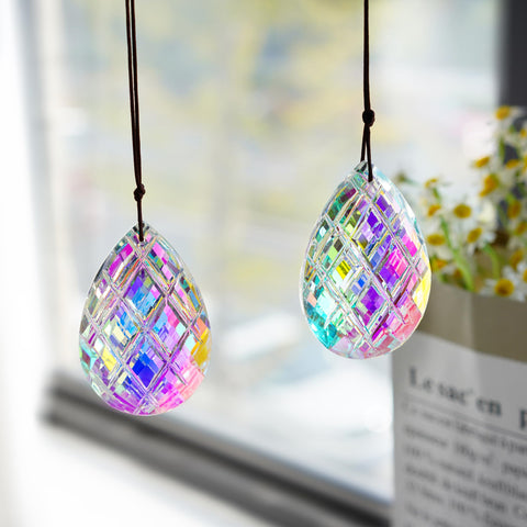 HDCRYSTALGIFTS crystal suncatcher decor for car rearview mirror with rainbow sparkle.