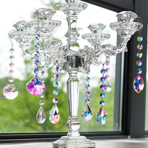 HDCRYSTALGIFTS rainbow prism suncatcher close-up showing sparkles and light patterns