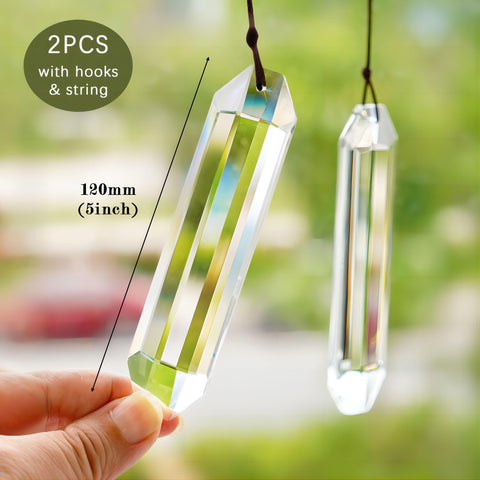 HDCRYSTALGIFTS crystal suncatcher hexagon prism casts rainbows on outdoor patio