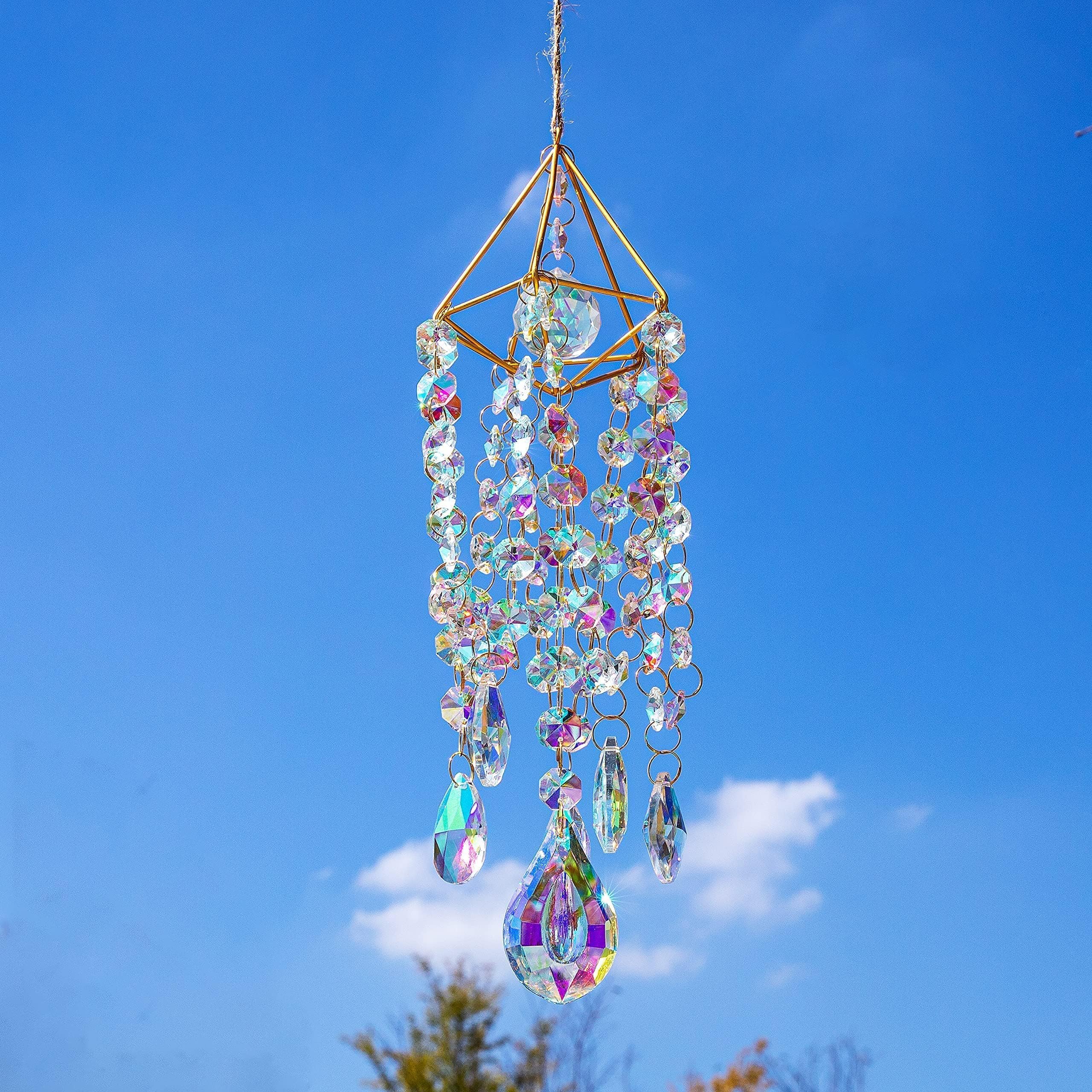 HDCRYSTALGIFTS metal bracket and color glass beads create a modern whimsical look