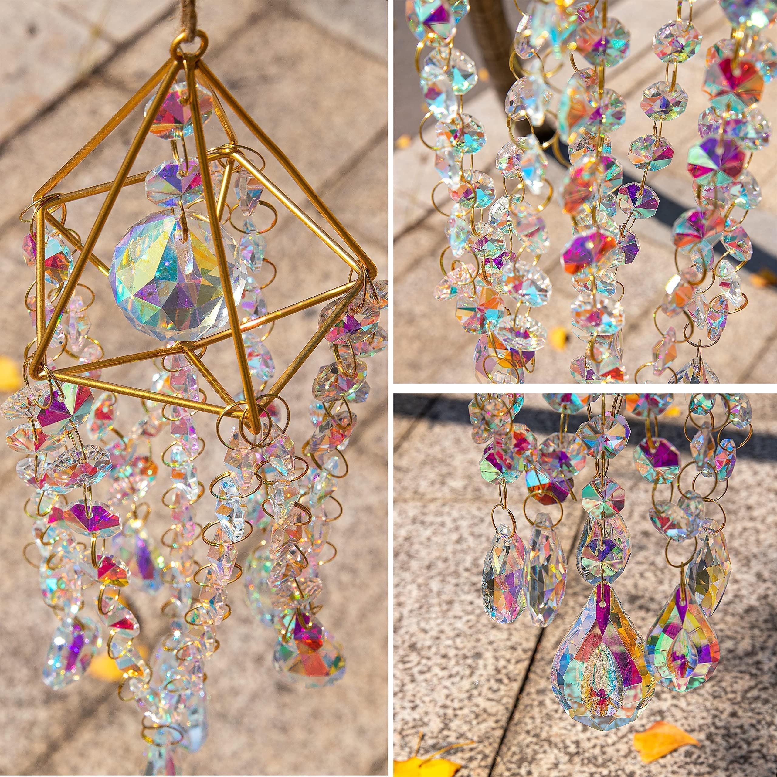 HDCRYSTALGIFTS suncatcher prisms 38mm and 63mm evoke rainbow effects