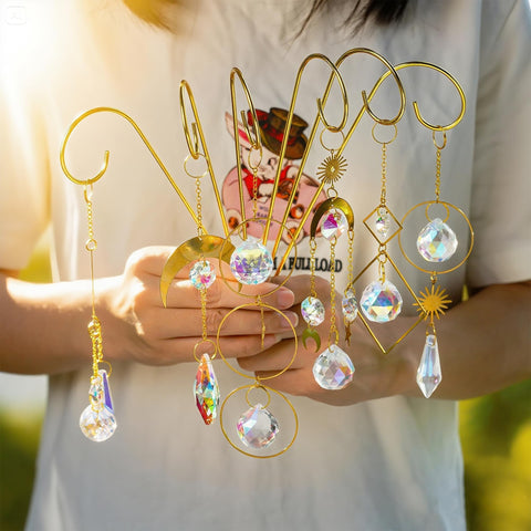 HDCRYSTALGIFTS crystal pendants on stakes shimmer under sunlight