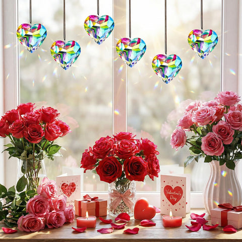 HDCRYSTALGIFTS window decor with prisms catching direct sun