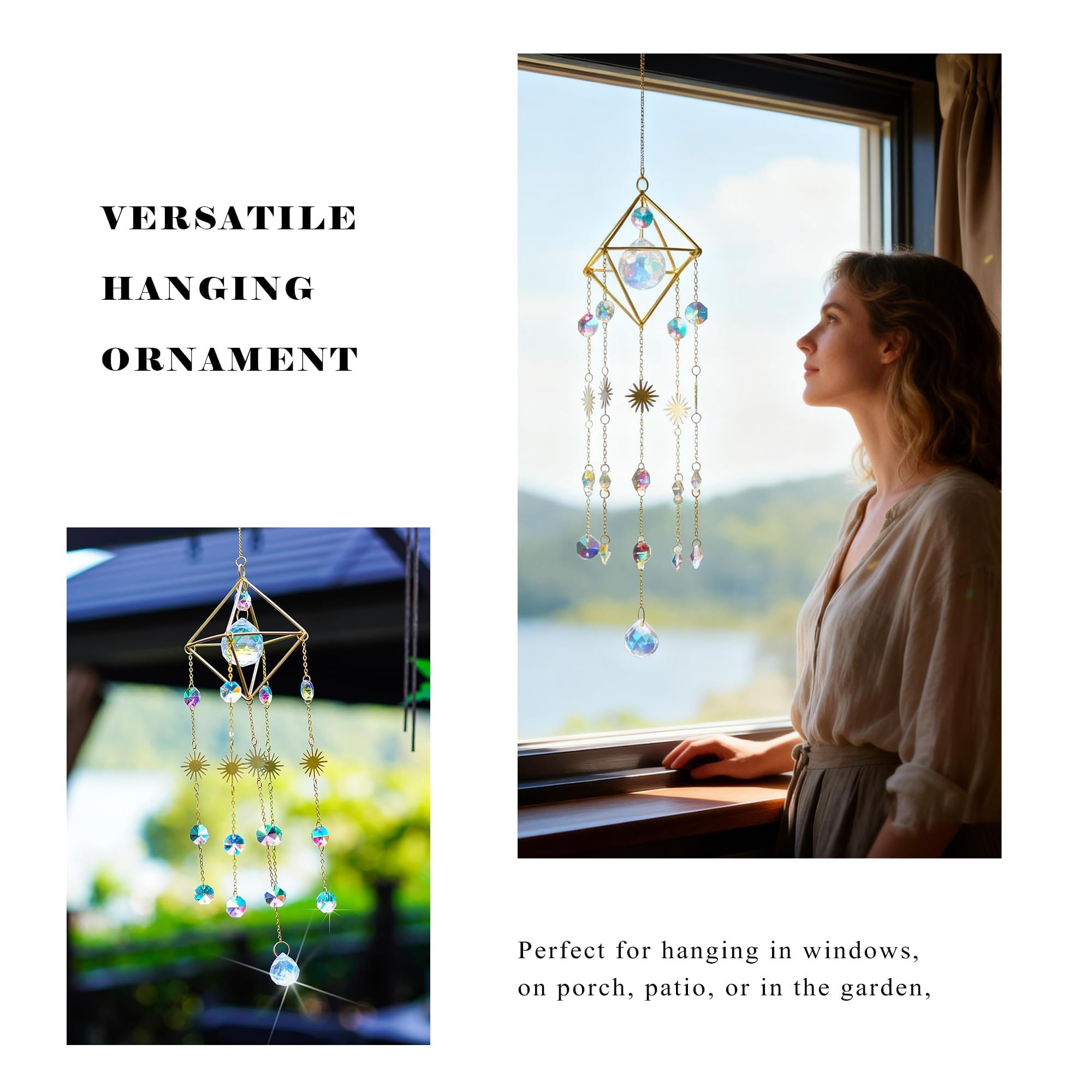 HDCRYSTALGIFTS window hanging suncatcher displayed on a pane for versatile decor.