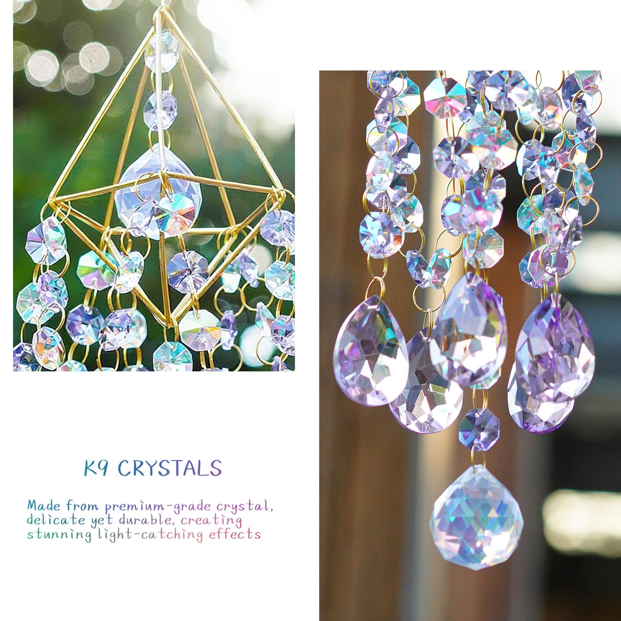 HDCRYSTALGIFTS window suncatcher with hanging hooks for easy indoor or outdoor display