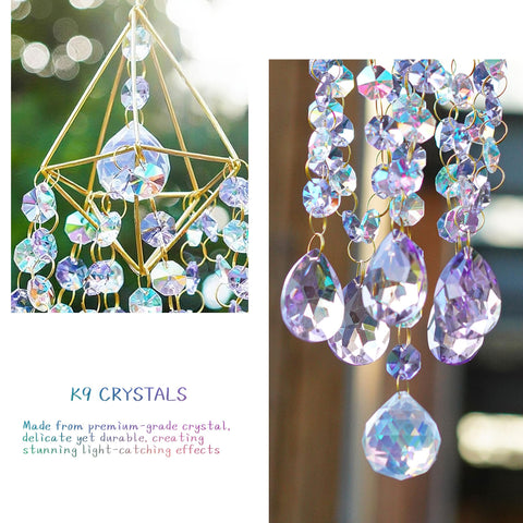 HDCRYSTALGIFTS window suncatcher with hanging hooks for easy indoor or outdoor display
