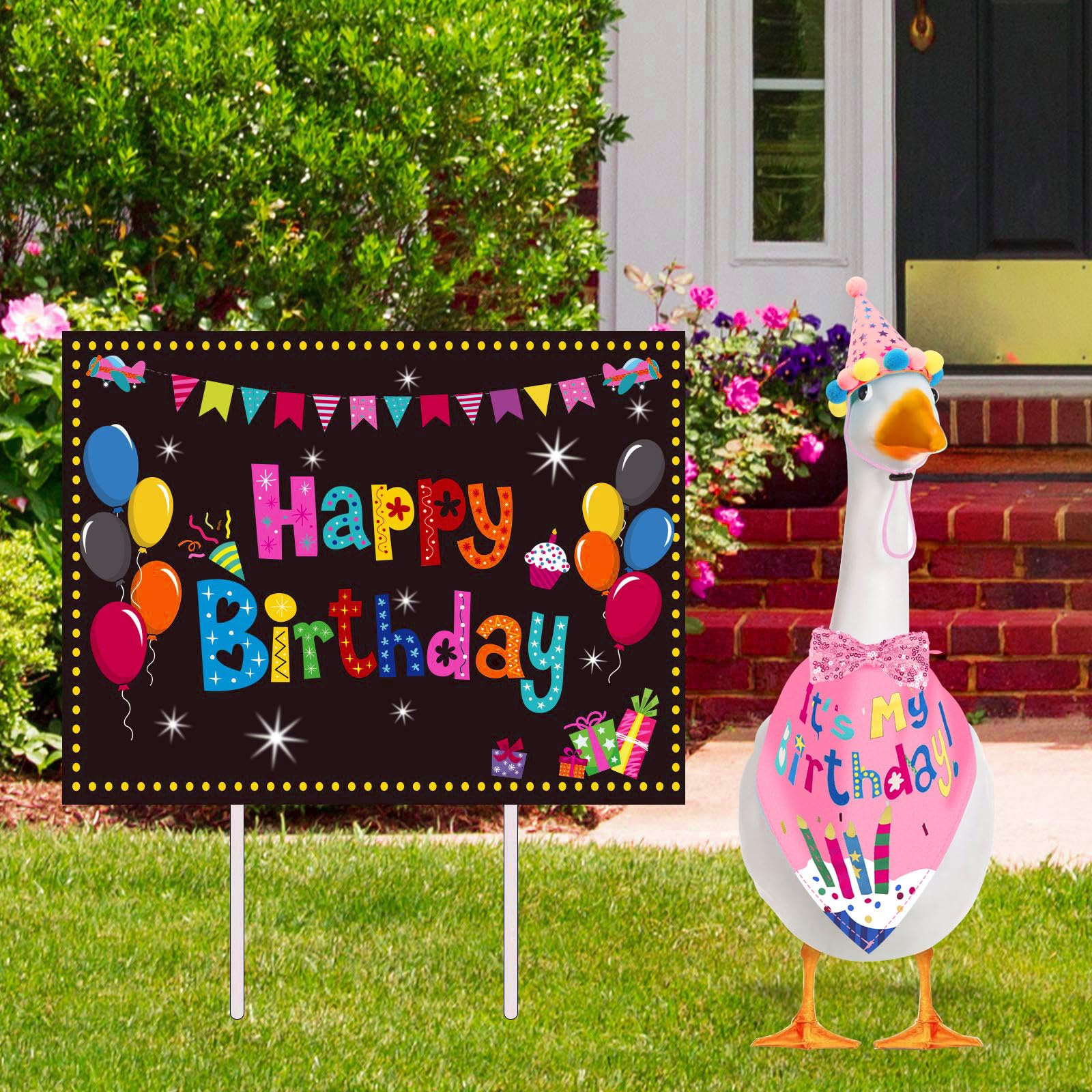HDGDT goose outfit on porch decor enhances outdoor celebrations