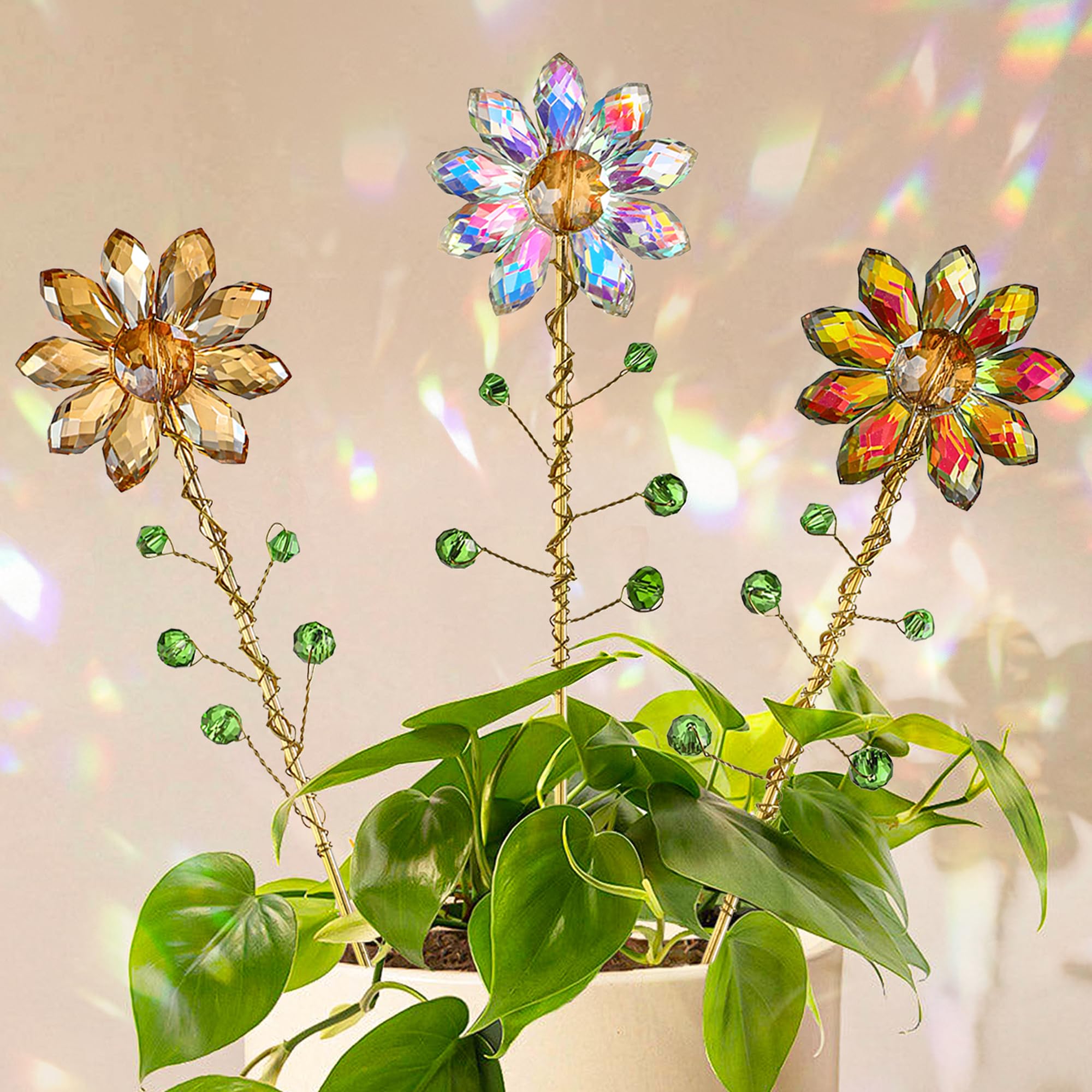 H&D HYALINE & DORA sunflower crystal amber pendant adds warm rainbow light to indoor plants