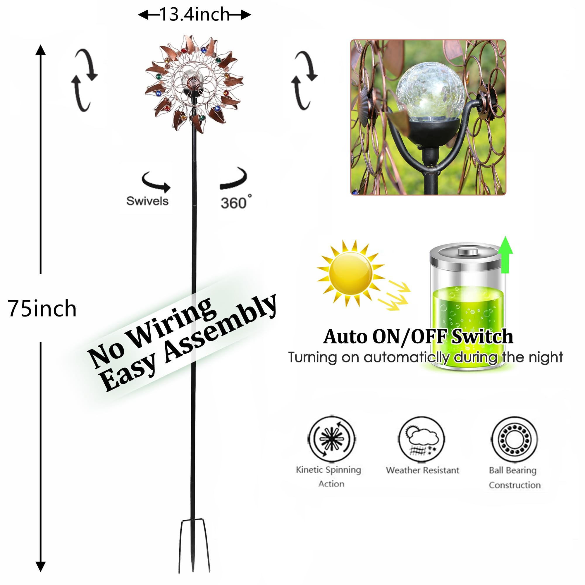 HDNICEZM dual-direction kinetic wind blades create dynamic motion from any angle.