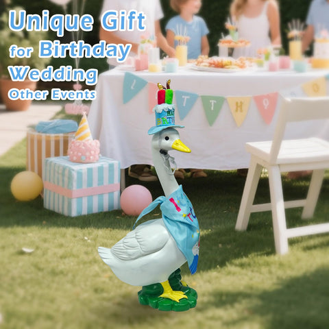 HDOOMN goose statue wearing birthday outfit, a playful gift idea.