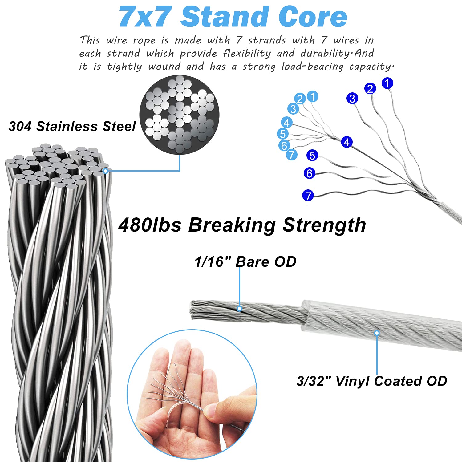 HDYAR 12ft vinyl-coated cable wire rope for flexible outdoor use