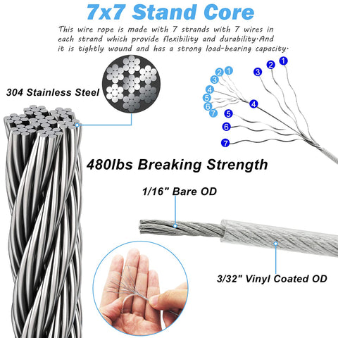 HDYAR 12ft vinyl-coated cable wire rope for flexible outdoor use