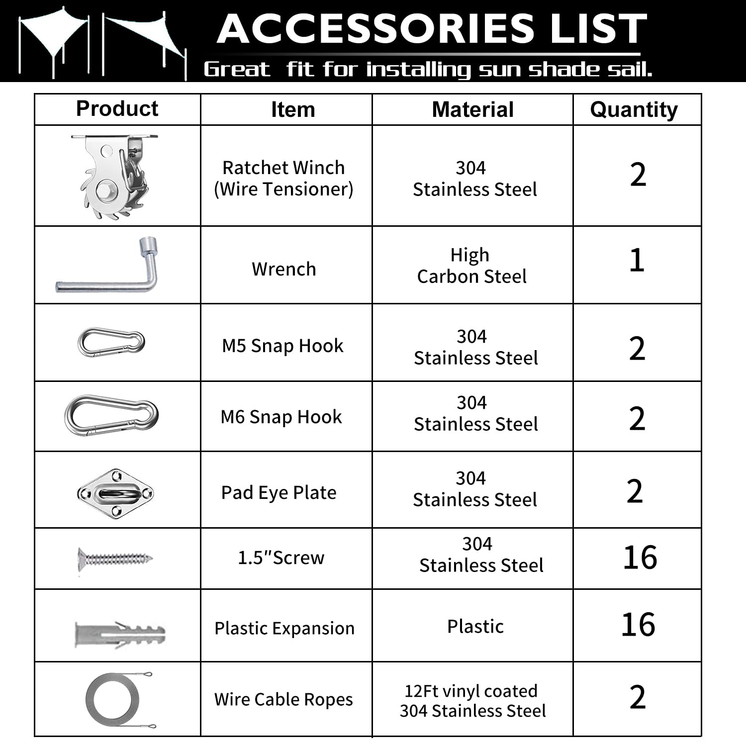 HDYAR 12ft vinyl-coated cable for shade sail installation