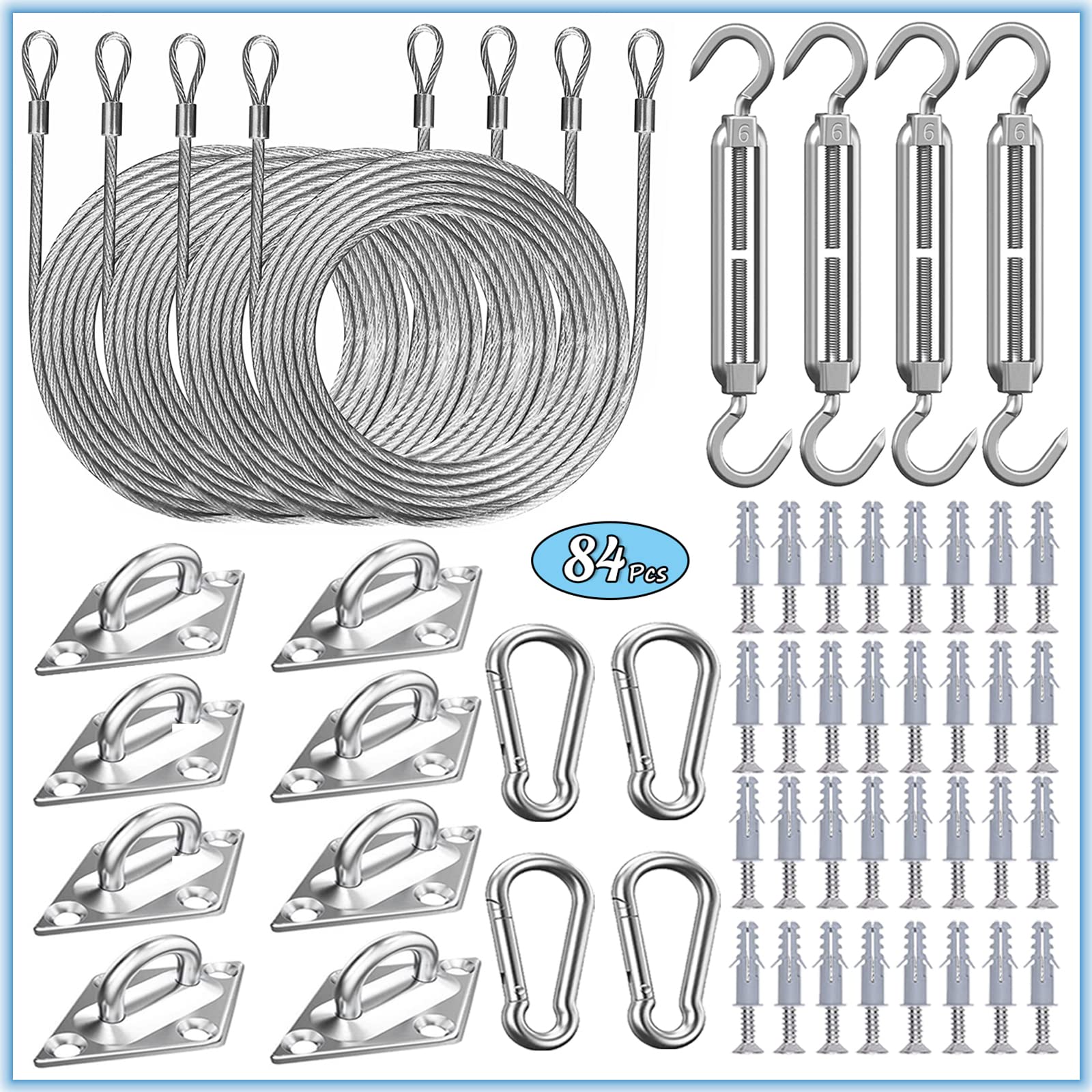 HDYAR 84pcs sun shade hardware kit with cables ensures durable shade sail mounting