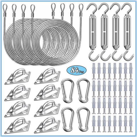 HDYAR 84pcs sun shade hardware kit with cables ensures durable shade sail mounting