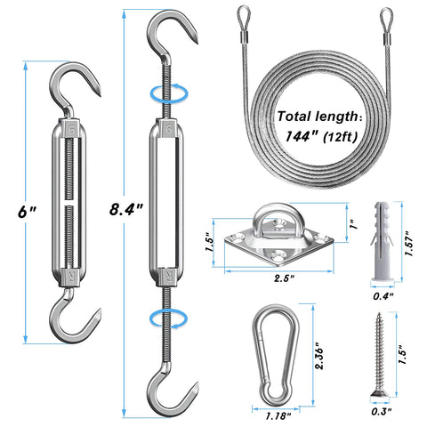 HDYAR adjustable turnbuckle and hooks enable tight sail tension