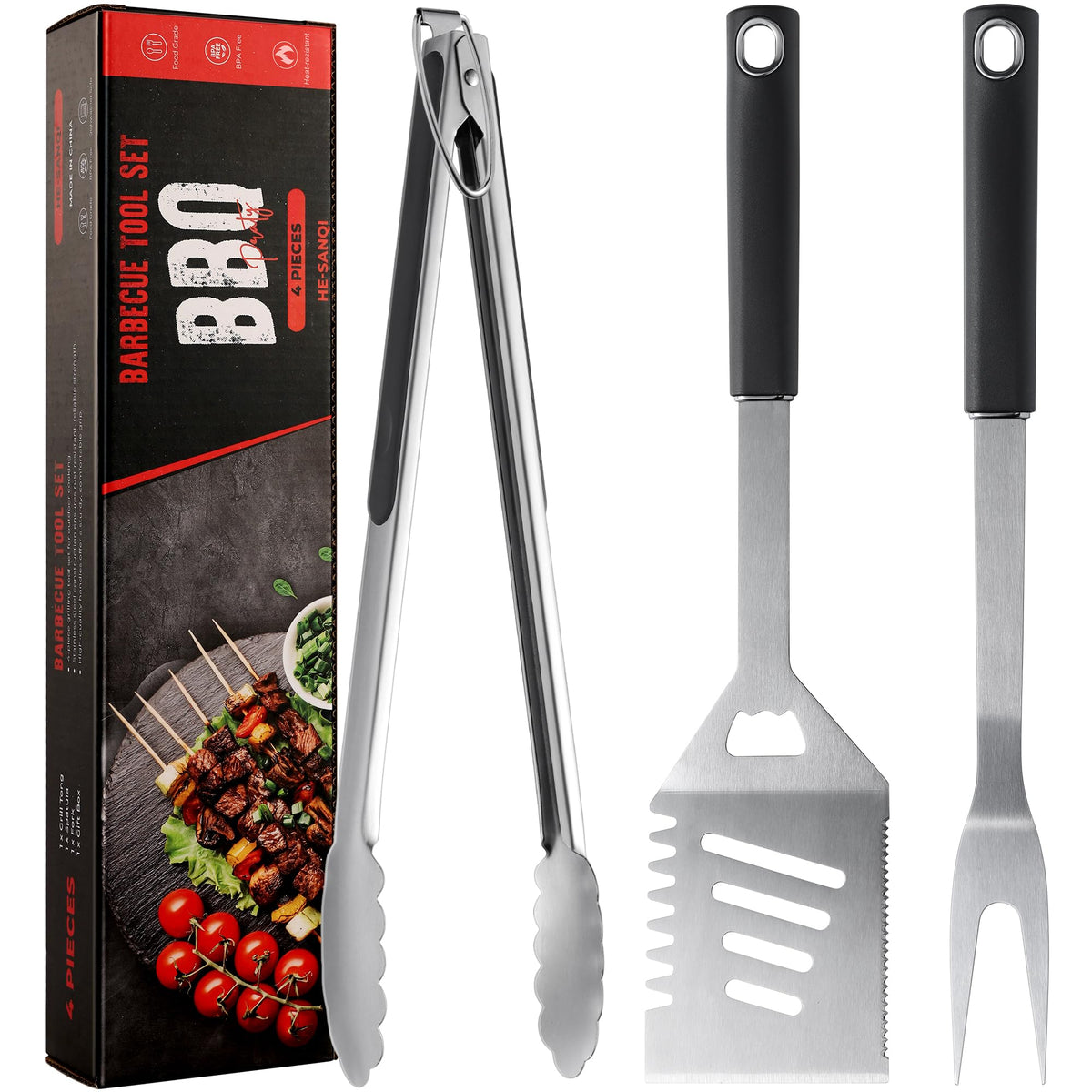 HE-SANQI griddle spatula close-up for precision flips and grease drainage.
