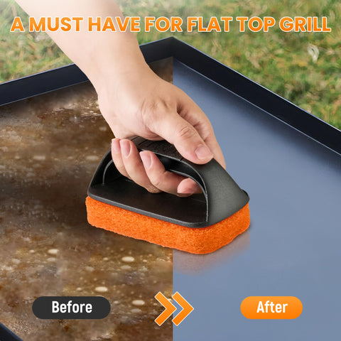 HE-SANQI griddle cleaning kit in use on a griddle surface