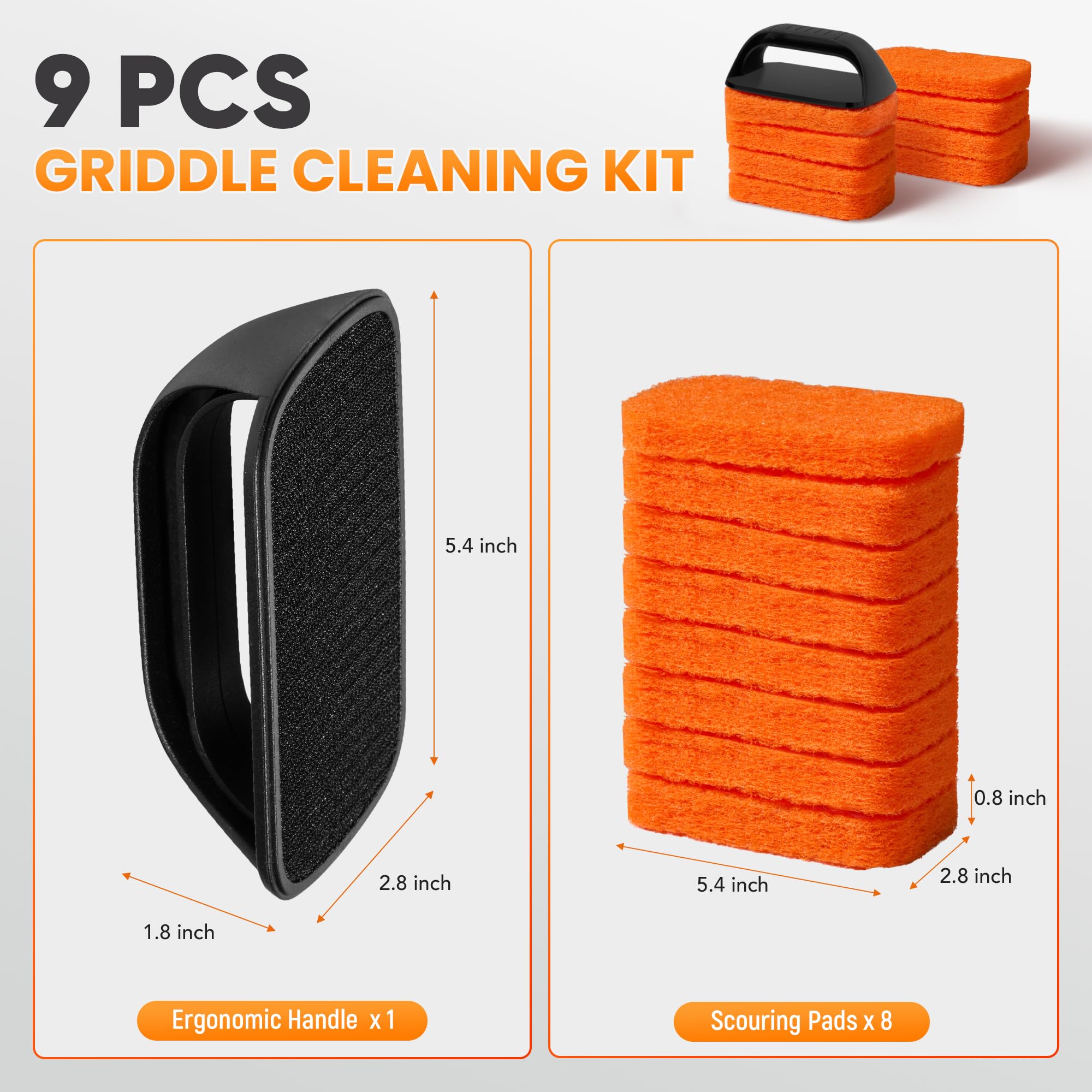 Pad close-up showing non-scratch polyester fibers protecting coated griddles