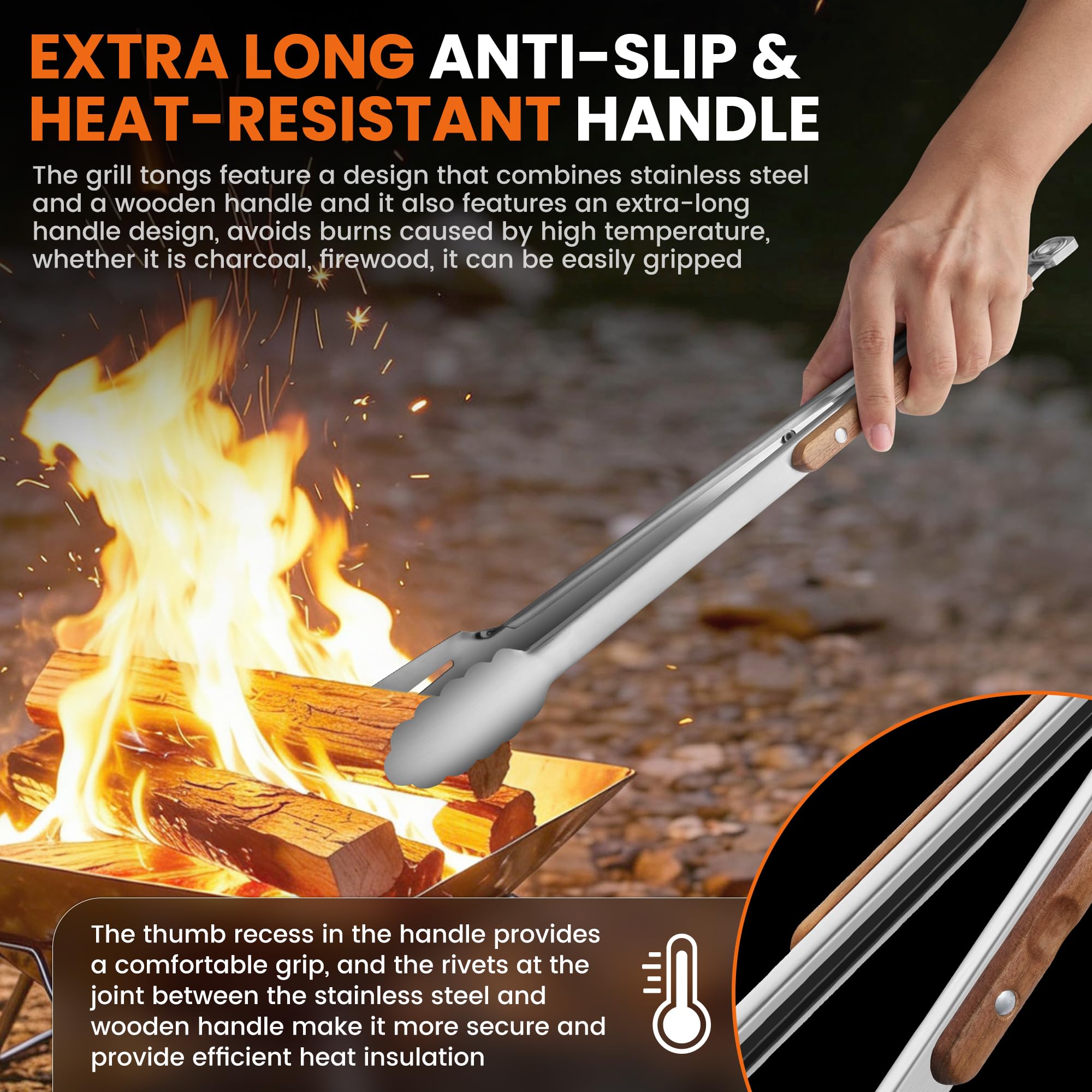 HE-SANQI locking mechanism keeps tongs safely closed for storage.