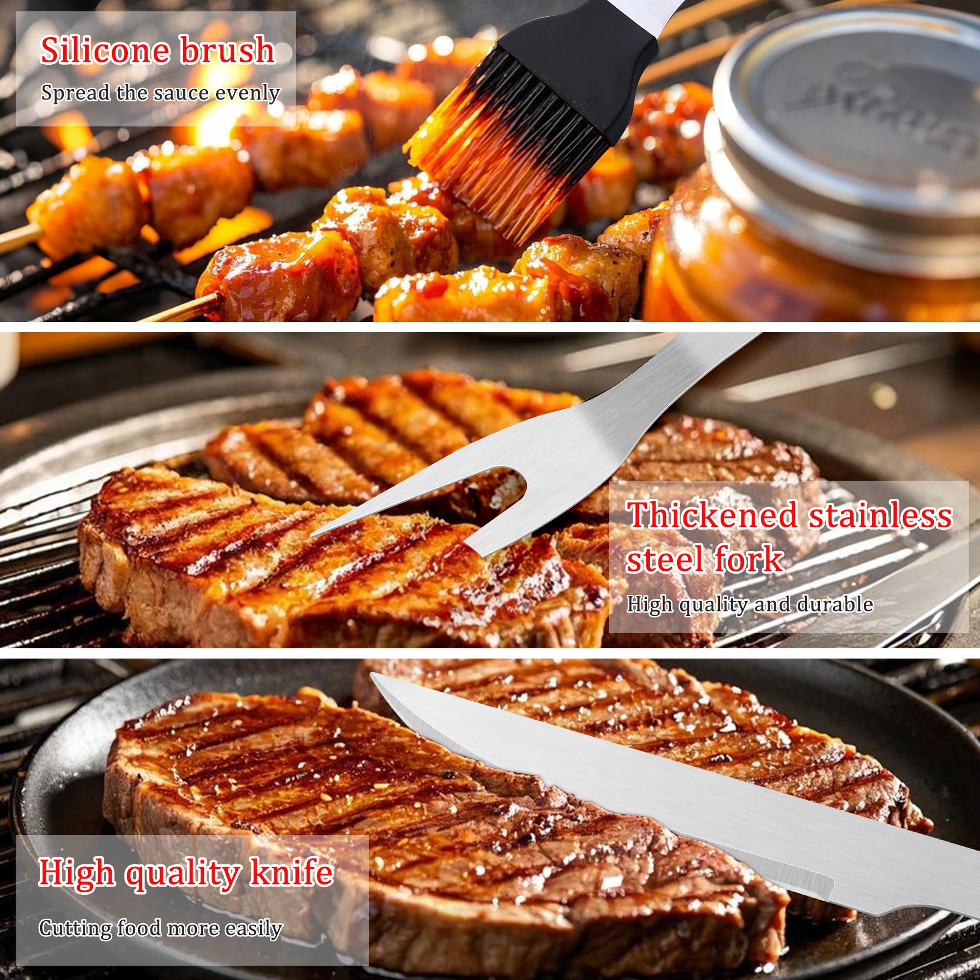 HE-SANQI rugged stainless steel handles resist heat during grilling.