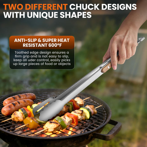 HE-SANQI slotted spatula head helps drain liquids when grabbing food.