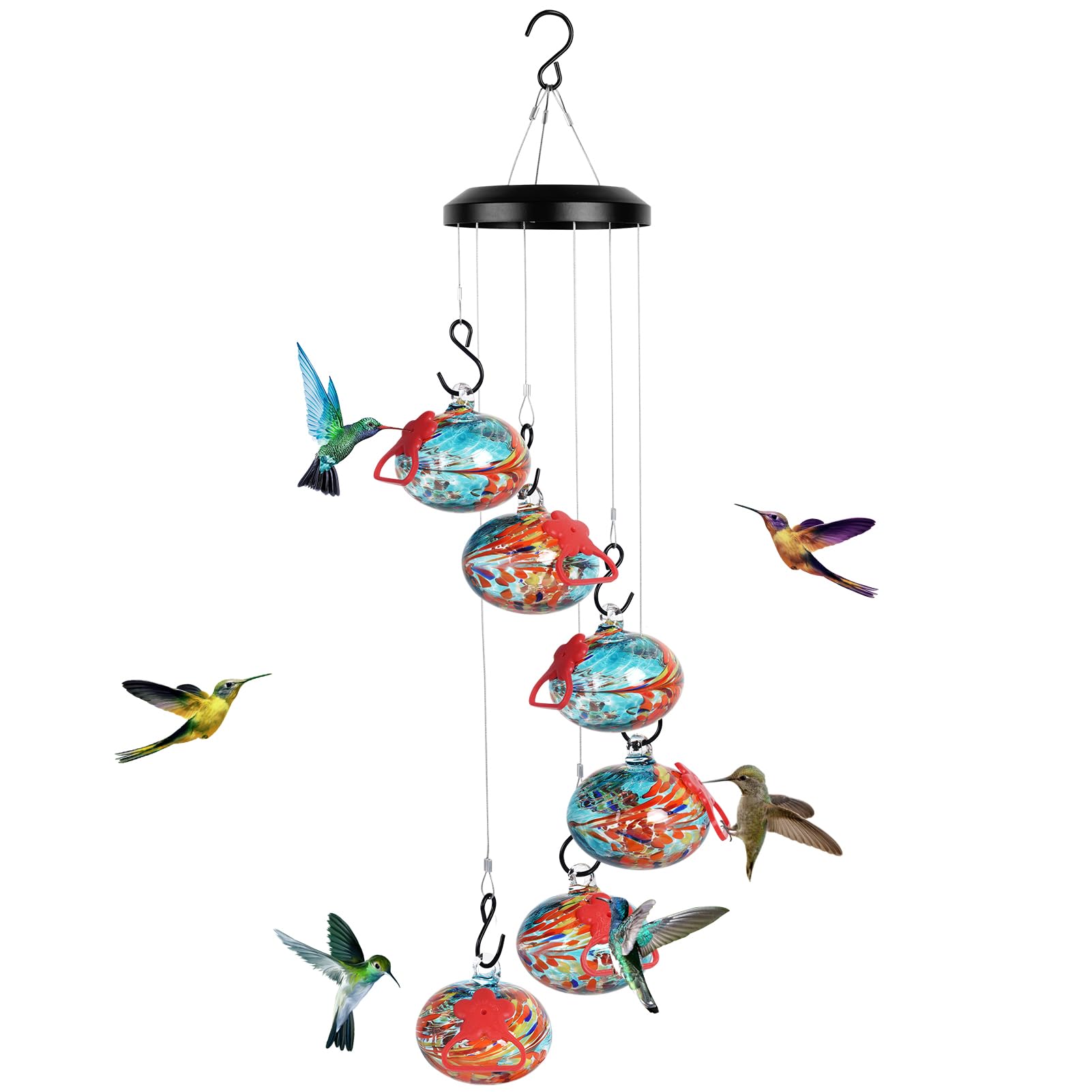 Headak Life charming wind chimes hummingbird feeder in blue glass attracts birds outdoors
