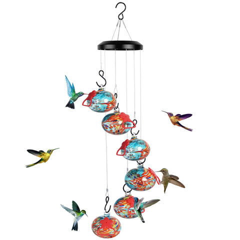 Headak Life charming wind chimes hummingbird feeder in blue glass attracts birds outdoors