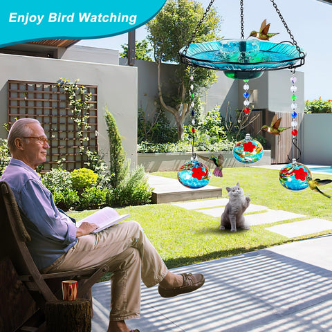 HEADAK LIFE hand-blown glass feeders with red flowers lure hummingbirds without harming tongues