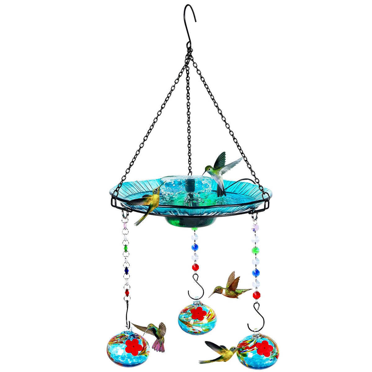 HEADAK LIFE hummingbird bath fountain 11-inch glass basin attracts tiny birds with a gentle spray