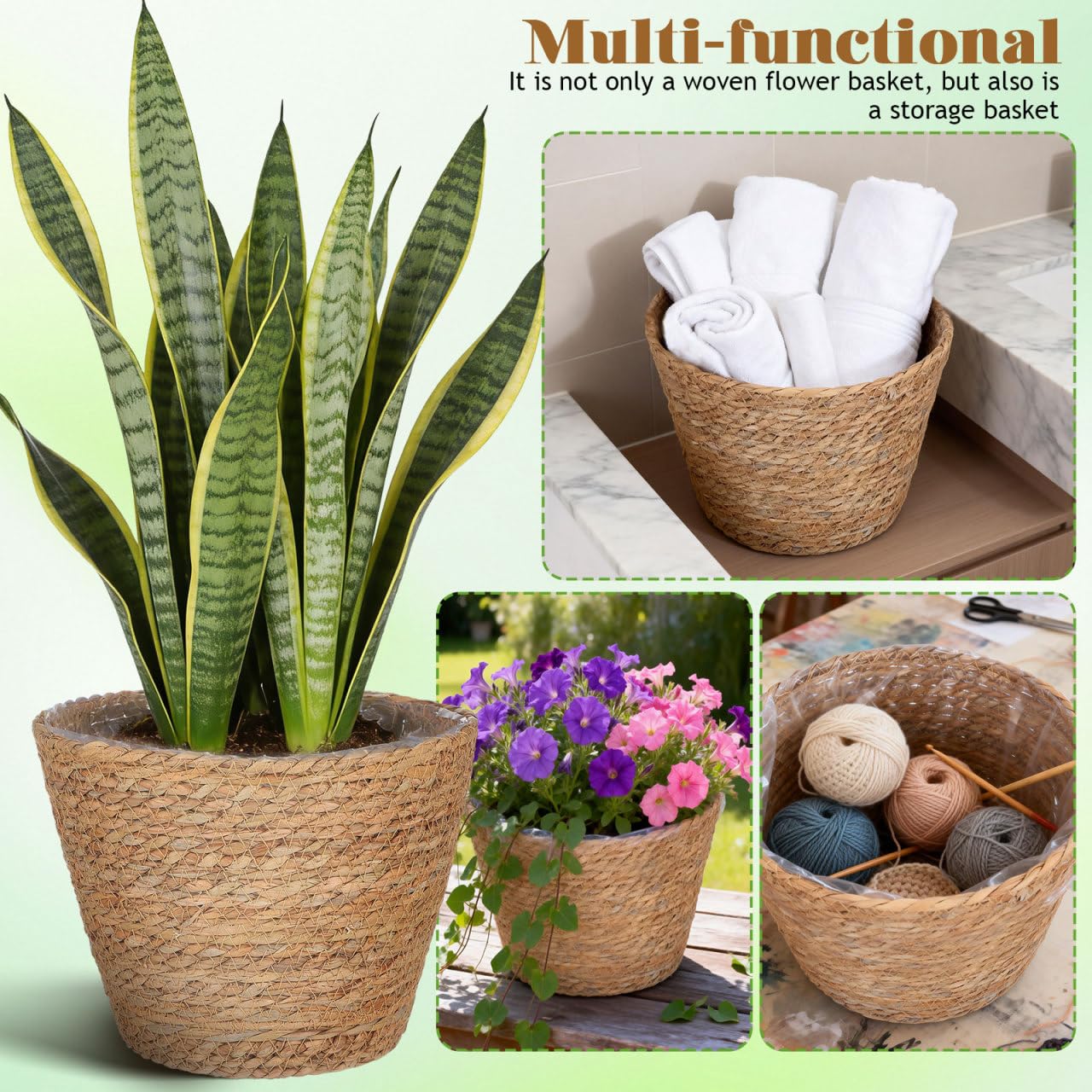 Healifty seagrass planter basket suitable for indoor and outdoor display.