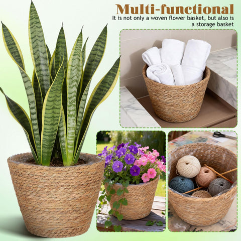 Healifty seagrass planter basket suitable for indoor and outdoor display.