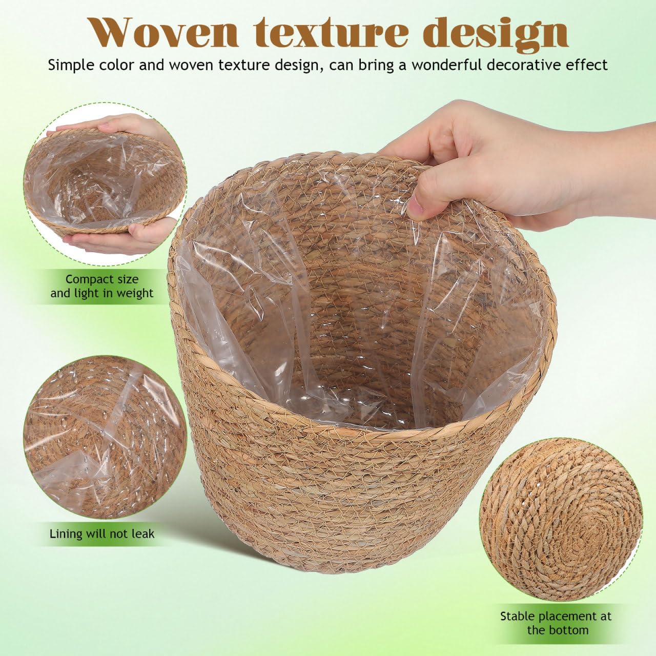 Healifty round seagrass basket planter ready for flowers indoors or outdoors.