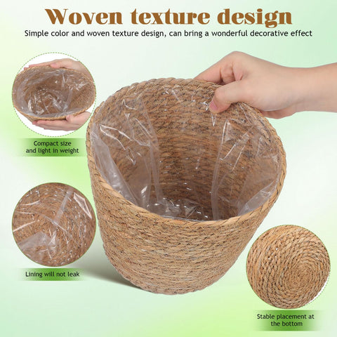 Healifty round seagrass basket planter ready for flowers indoors or outdoors.